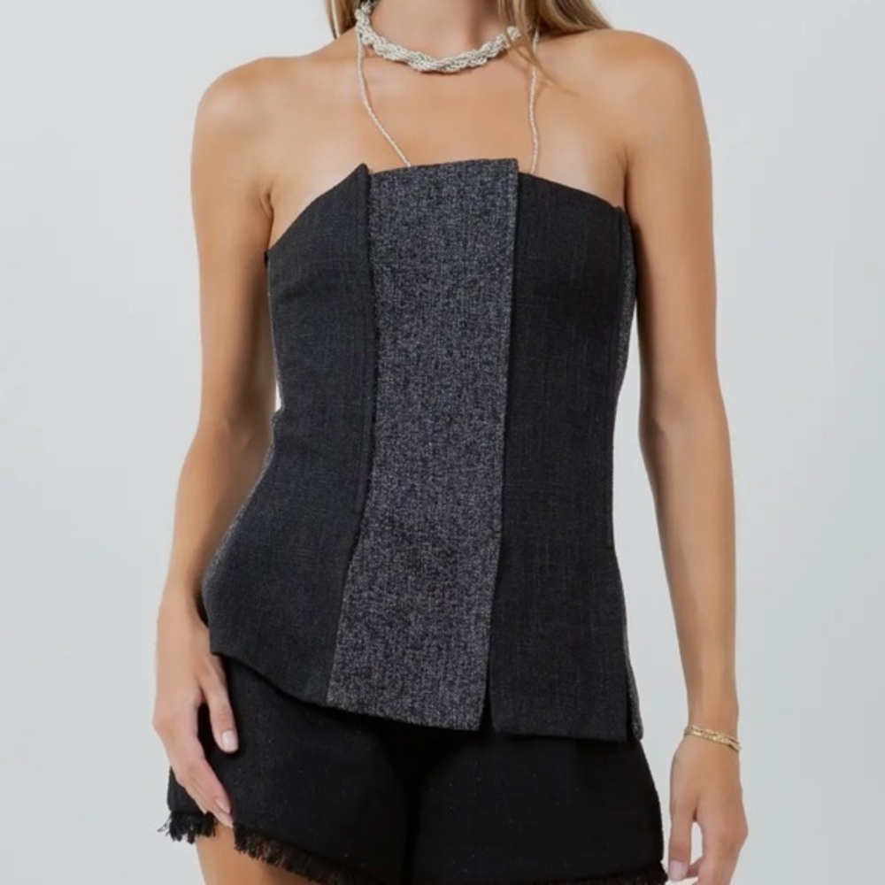 Two-Tone Tweed Bustier Corset Top